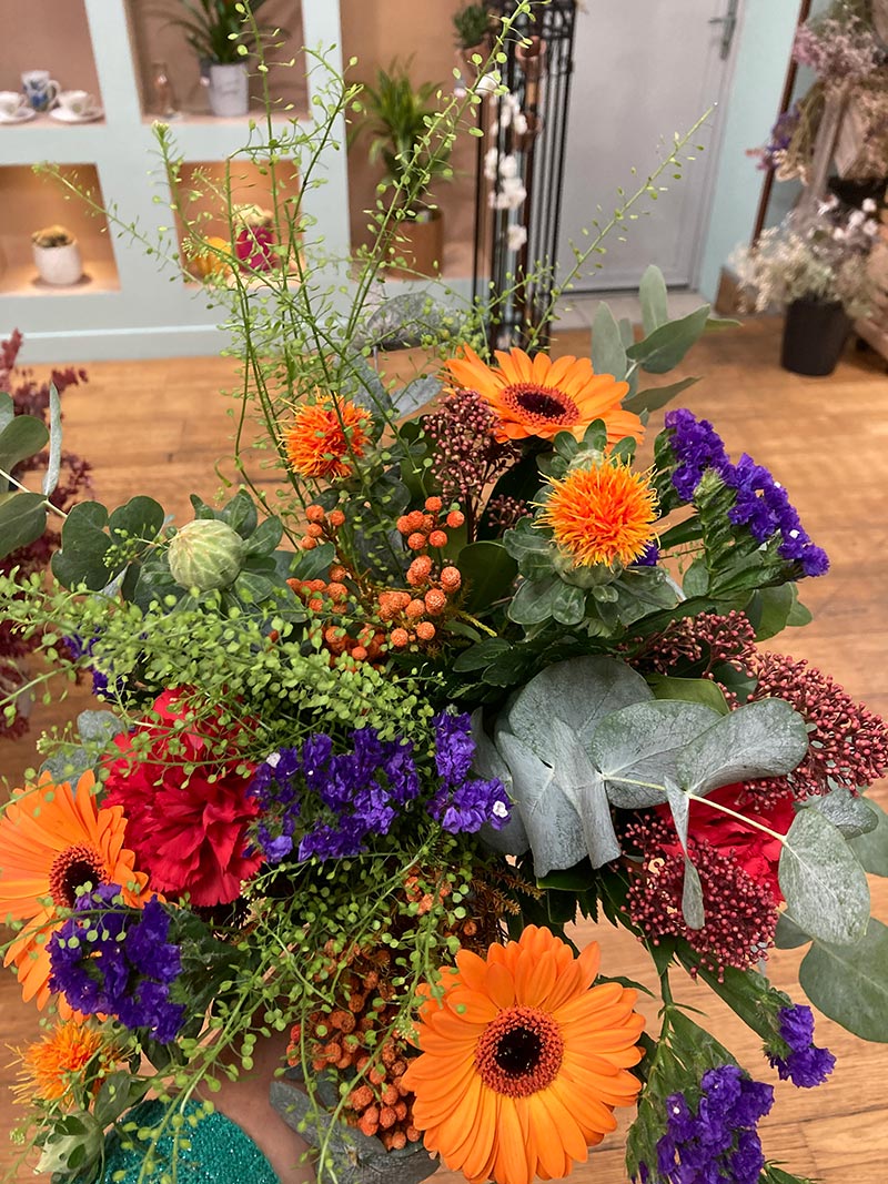 Bouquet automnal fait main, conçu avec soin dans l’atelier Pom’Violette